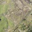 Oblique aerial view of the Pitcarmick building, cairnfield, townships and field system at Gleann Fearnach on the slopes of Creag Dubh Leitir, looking NNW.