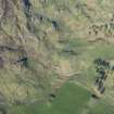 Oblique aerial view of the farmstead, head dyke and rig at Ceanghline in Glen Brerachan, looking NE.