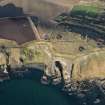 Oblique aerial view of Kincraig coastal gun battery and military camp, looking NW.