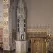 Chancel statue of Virgin and child with pulpit.