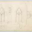 Drawing of north windows of nave in Beauly Priory showing sections and elevation.