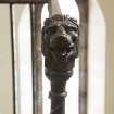 Gallery level. Detail of carved newel cap.