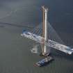 Oblique aerial view of the north tower of the Queensferry Crossing, looking W.