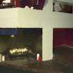 Theatre bar, lower level, detail of fireplace