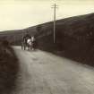 View of two-horse carriage on a road possibly near Neidpath Castle