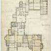 Drawing of ground floor plan showing proposed additions and alterations to Leithen Lodge.