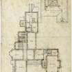 Drawing of first floor plan showing proposed additions and alterations to Leithen Lodge.