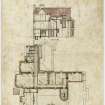 Drawing of attic plan and section showing proposed additions and alterations to Leithen Lodge.