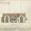 Drawing of south elevation showing proposed additions and alterations to Leithen Lodge.