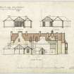 Drawing of north elevation and sections showing proposed additions and alterations to Leithen Lodge.