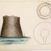 Watercolour drawing showing perspective view of Broch of Mousa.
