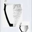 Drawings of encrusted urn from burial 1 and of food vessel from cist 2. Digital image of original drawing.