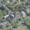 Oblique aerial view of Queen's Park Church and Hall, looking NE.