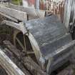 Detail of lade and waterwheel. This is an overshot waterwheel which is the most efficient type of waterwheel.