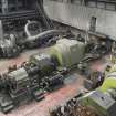 Interior general view. Turbine Hall , 44 feet level. Feed pumps for boilers.