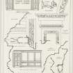 Drawing of plan, details, sections and elevations of Pilmuir House.