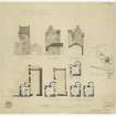 Shaded plans and elevations of Collairnie Castle, Parish of Dunbog, Fife