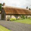 General view of renovated and newly thatched late 18th century cottage; Mercat Green Cottage, Kinrossie.