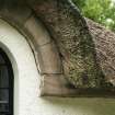 Detail of thatch and stonework; 19th century thatched lodge cottage; Balthayock House.