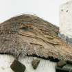 Detail of roofing beside chimney showing general deterioration;Totscore, Skye.