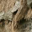 Detail of thatch at eaves with stone weights; 472a South Lochboisdale, South Uist.