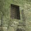 Malt barn/ store, west wall, detail of barred window at 1st floor level