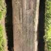 View of medieval recumbent grave slab.