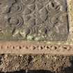 Detail of decoration on edge of medieval recumbent grave slab.