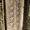 View of medieval recumbent grave slab (with scale).