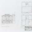 1 sheet of survey drawings: W elevation, first-floor plan, ground-floor plan. 
Signed: 'JB, HLG'