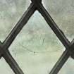 East window. Detail of writing etched on glass. (Image reversed for legibility.) 'John Ross 1854... Glen... 24 '