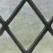 East window. Detail of writing etched on glass. (Image reversed for legibility.) 'Glencal people(e) was in the churchyard here May 24 1845'