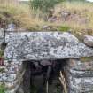 Detailed view showing lintel stone over main passage entrance at Ousdale Burn broch