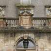 North front, detail of balustrade above main entrance