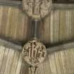 Choir, ceiling, detail of carved boss (Boy Jesus in Temple)