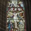 Crossing, north transept, view of stained glass window on east wall