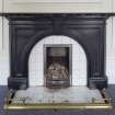 Detail of fireplace in dining room.