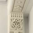 1st floor, former Masons meeting room, detail of corbel with Masons symbols