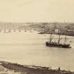 View of three masted sailing ship with bridge and town in the background. 
Titled: 'Berwick on Tweed'. 
PHOTOGRAPH ALBUM NO 25: MR DOG ALBUM