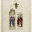 Watercolour design drawing for two stained glass windows.  Inchinnan Church
