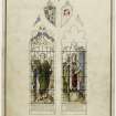 Watercolour design drawing for two stained glass windows. Inchinnan Church.