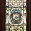 Third floor. Main stair. Detail of stained glass window.