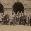  View of group standing in front of Hamilton Palace mausoleum.
Titled ' MAUSOLEUM- Hamilton Palace.'
PHOTOGRAPH ALBUM No 11:  KIRSTY'S BANFF ALBUM.
