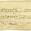 Drawing of elevations and sections of outhouses, Riechip House, showing alterations.