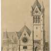 A watercolour and pencil elevation of a design for the reconstruction of Trinity College Church, Edinburgh (1871-2) by John Lessels (1809-83).