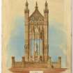 A watercolour and pencil elevation of a design for the Sir Walter Scott Monument, Edinburgh (1836) by J Henderson.