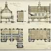 Watercolour and pen sections of a design for the Inglis Memorial Hall, Edzell, (1896) by William Bonner Hopkins.