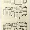 Pen ground floor, first floor and top floor plans of a design for the Midlothian County Buildings, Edinburgh (1899) by William Bonner Hopkins.