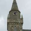Ceres Parish Church, detail of spire and clock.