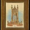 Framed watercolour and pencil elevation of a design for the Sir Walter Scott Monument, Edinburgh (1836) by J Henderson.